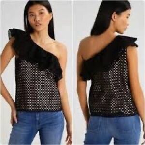 Jcrew black one shoulder eyelet top